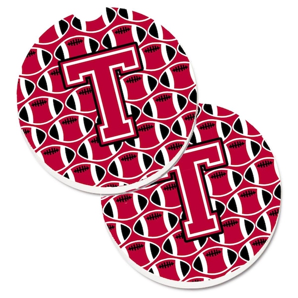 Carolines Treasures Letter T Football Crimson and White Cup Holder Car Coaster, PK2 CJ1079-TCARC - main